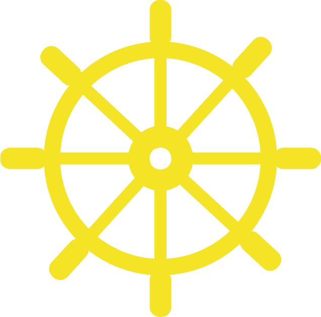 Bright yellow ship wheel icon representing navigation or leadership in careers.
