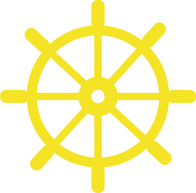 Bright yellow ship wheel icon representing navigation or leadership in careers.