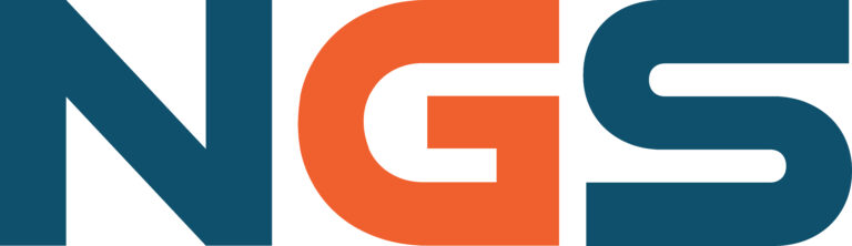 NGS logo with orange and blue letters on a white background.